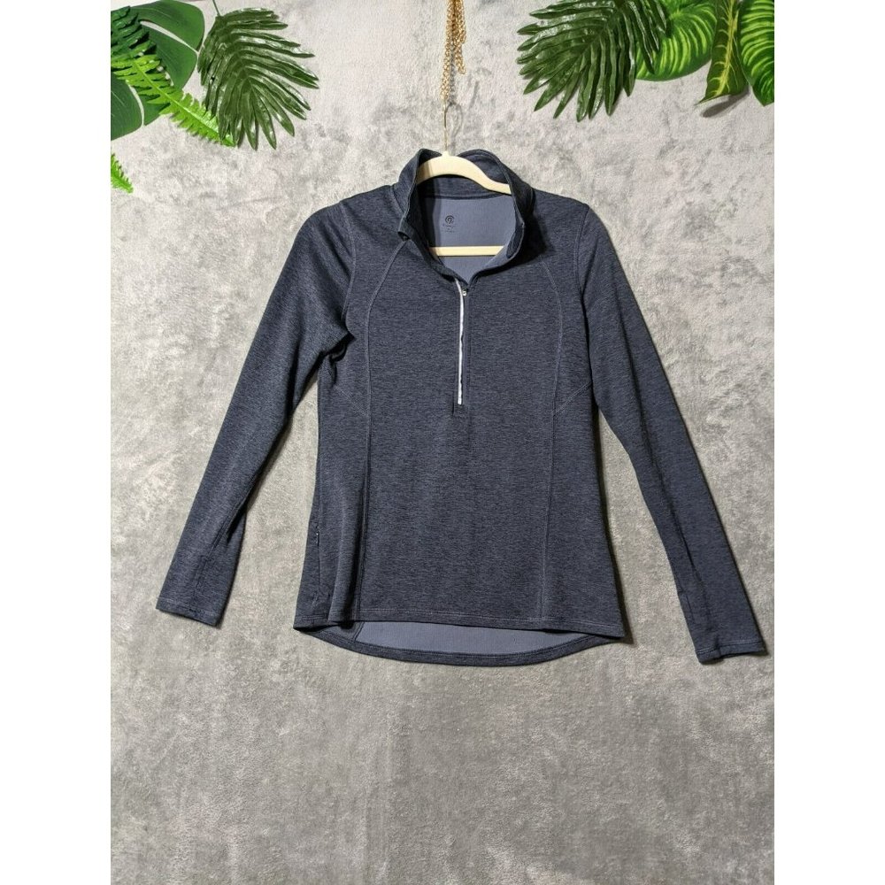 🍑CHAMPION Women Knit Top Activewear Running Long Sleeve 1/2 Zip Solid Gray S